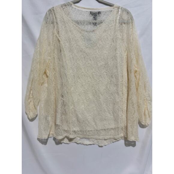 Style & Co Top Womens 3X Plus Cream Lace 3/4 Sleeve Boho Glam cocktail career - Picture 7 of 10